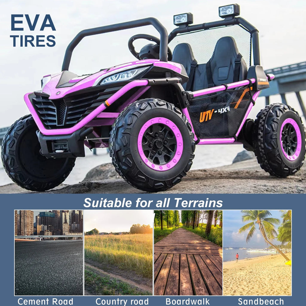 OTTORD 24 V Ride on Car UTV 2 Seater, 2x200W Electric Car Truck with Metal Frame, Brake&Gas Pedal, EVA Tires,3 Speed (Purple Pink)