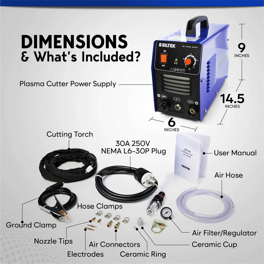 Biltek Plasma Cutter 50A Dual Voltage 110V/220V Cutting Torch Kit, 1/2 Inch, IGBT Technology, Portable Plasma Cutter Machine, Metal Cutter for Steel, Copper, Aluminum, Brass and Other Metals