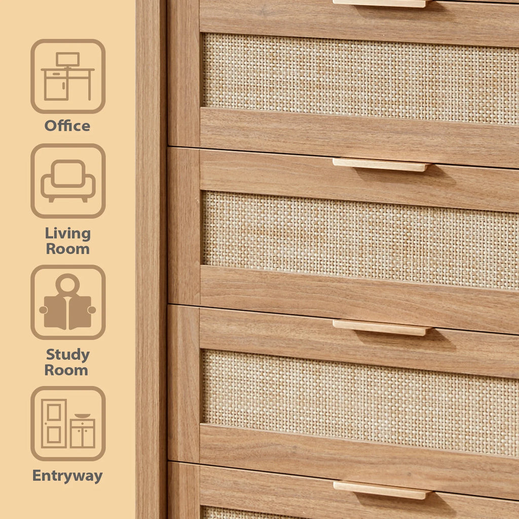 ARKANTOS Wooden 6 Drawer Double Dressers, Wide Chests of Drawers for Bedroom, Natural Oak
