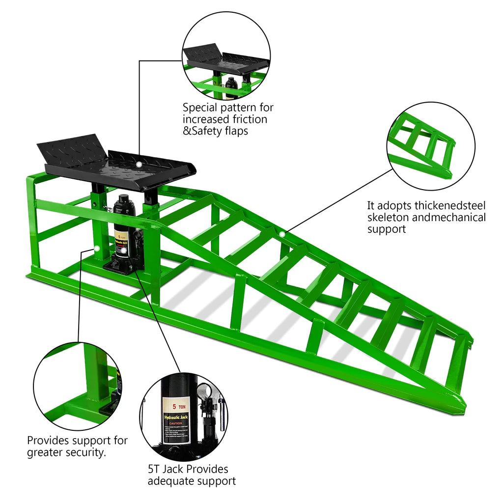 Lafati 2-Pack Hydraulic Car Ramps: Heavy-Duty Vehicle Ramps with 5T / 10000lbs Jack Load Capacity, Portable Design for Effortless Oil Changes and Car Lifts