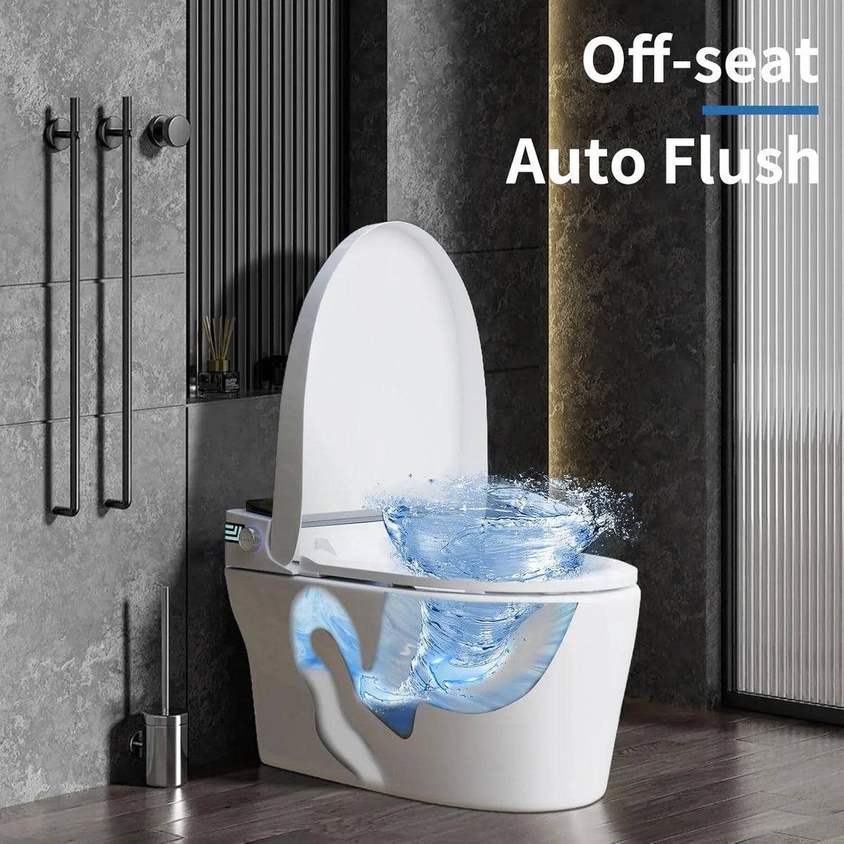 LALAHOO Smart Toilet with Bidet Built in, Auto Open & Close, Elongated Heated seat, Foot Sensor Flush, LED Display, Warm Water Wash, Dryer, Night Light, Black