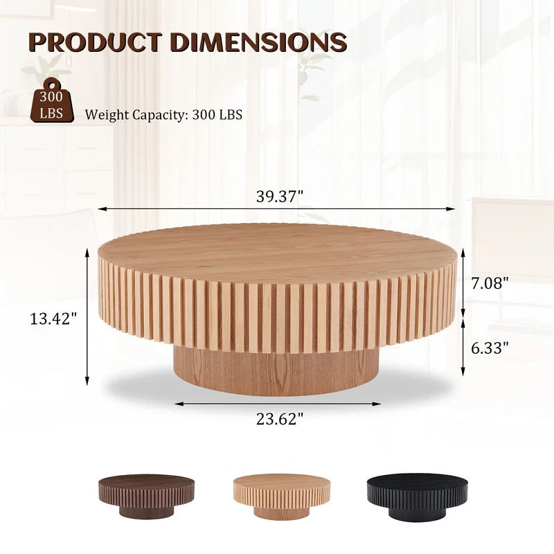 FFH 43.7 inch Oval Coffee Table for Living Room,Handcraft Rustic Corner Coffee Table Nature Wood Relief Sturdy Pedestal for Apartmen,Side Table Centre Table,Nature Wood