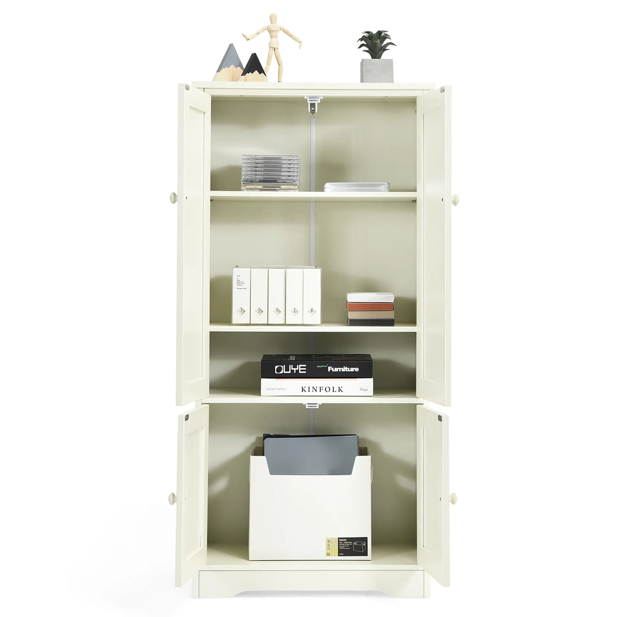 Costway Accent Floor Storage Cabinet W/ Adjustable Shelves Antique 2-Door Cream White