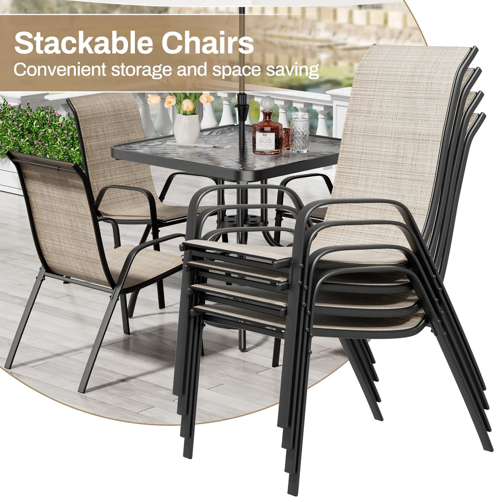 Pirecart 5-Piece Outdoor Patio Dining Table Set with 4 Stackable Textilene Chairs for for Patio, Lawn, Garden, Gray