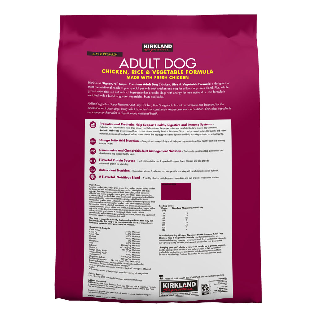 Kirkland Signature Adult Formula Chicken, Rice and Vegetable Dog Food, 25 lbs