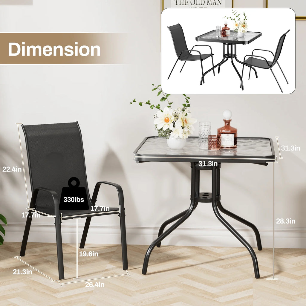 Pirecart 5-Piece Outdoor Patio Dining Table Set with 4 Stackable Textilene Chairs for for Patio, Lawn, Garden, Gray
