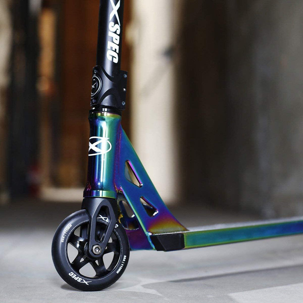 Xspec Oil Slick Neo Chrome Pro Stunt Kick Scooter. Rainbow Trick Scooter