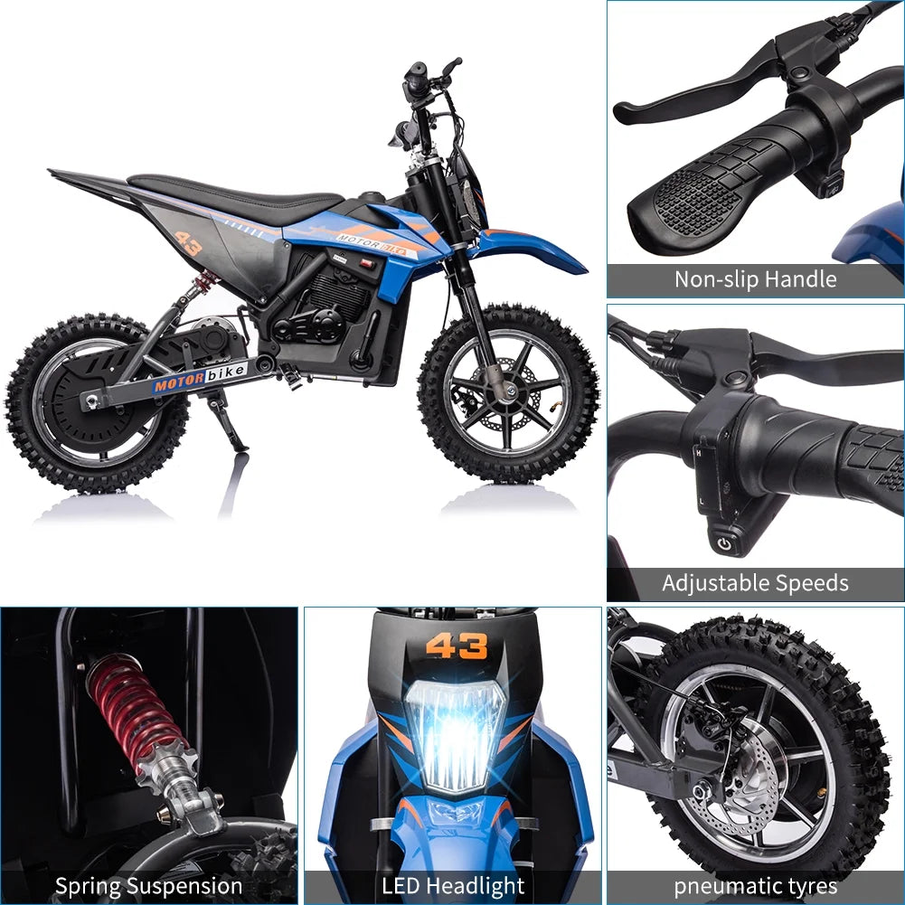COZONY 36V Kids Electric Dirt Bike,15.5MPH Kids Electric Motorcycle W/ 350W Brushless Motor��LED lights, Air-Filled Tires, Leather Seat,Disc Brake,Max Load 175 Lbs,for Kids Ages 14+ Teenagers, Black