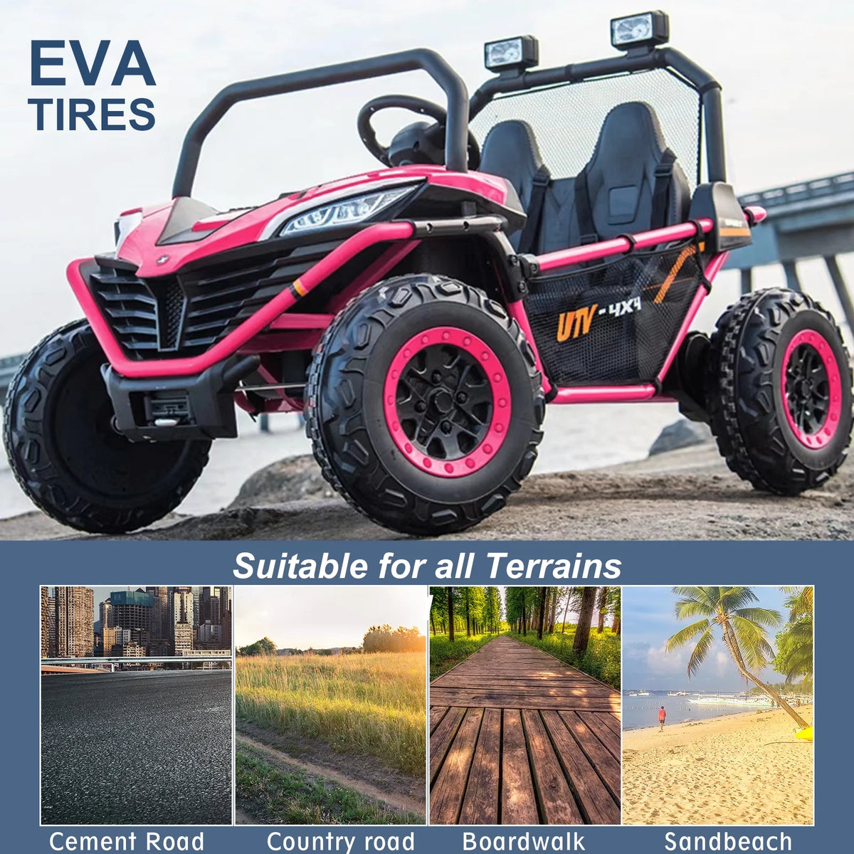 OTTORD 24 V Ride on Car UTV 2 Seater, 2x200W Electric Car Truck with Metal Frame, Brake&Gas Pedal, EVA Tires,3 Speed (Purple Pink)