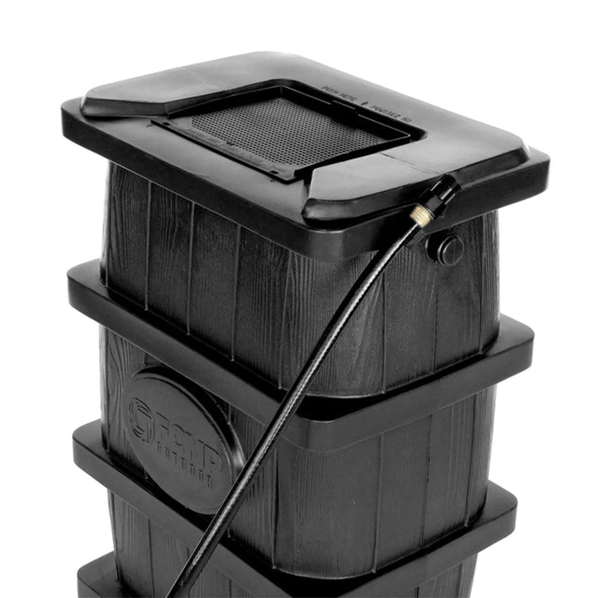 FCMP Outdoor WG4000-GRY Home Outdoor Wood Grain Rain Water Catcher Barrel