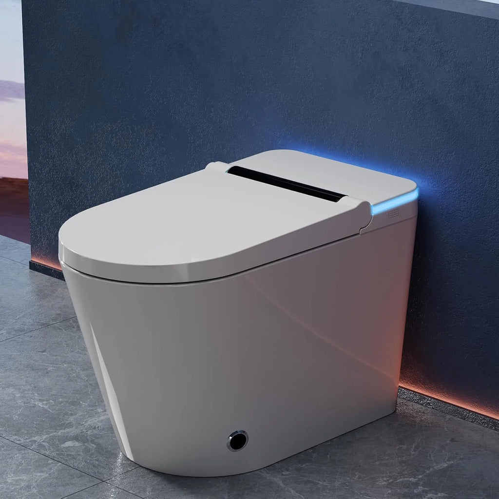 LALAHOO Smart Toilet with Bidet Built in, Auto Open & Close, Elongated Heated seat, Foot Sensor Flush, LED Display, Warm Water Wash, Dryer, Night Light, Black