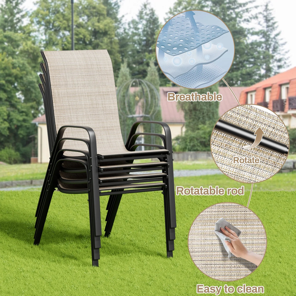 Pirecart 5-Piece Outdoor Patio Dining Table Set with 4 Stackable Textilene Chairs for for Patio, Lawn, Garden, Gray
