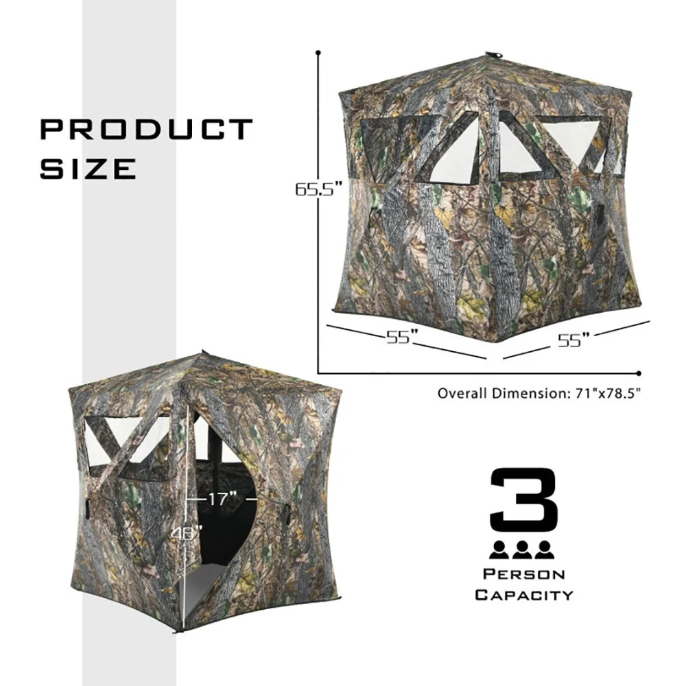 Resenkos 3 Person Portable Pop-Up Ground Hunting Blind with Tie-downs, Beach Shade, Easy Pop Up Beach Shade Beach Tent, Sun Shelter Instant Portable Beach Tent Umbrella