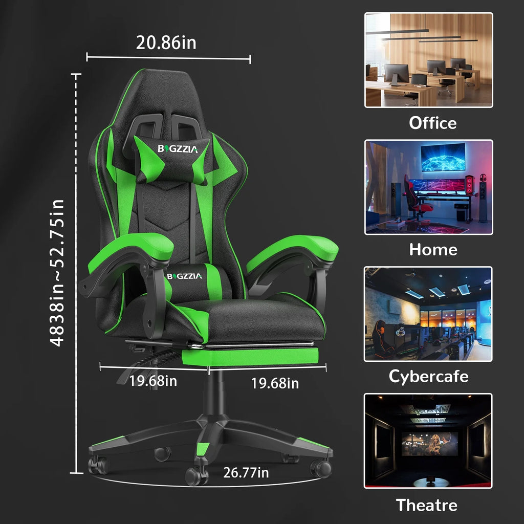Bigzzia Gaming Chair Office Chair, Ergonomic Game Chair with Height Adjustable Headrest and Lumbar Support for Adults Teens, Black & White