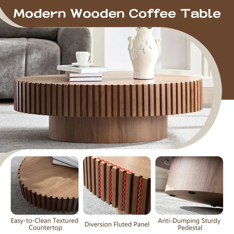 FFH 43.7 inch Oval Coffee Table for Living Room,Handcraft Rustic Corner Coffee Table Nature Wood Relief Sturdy Pedestal for Apartmen,Side Table Centre Table,Nature Wood