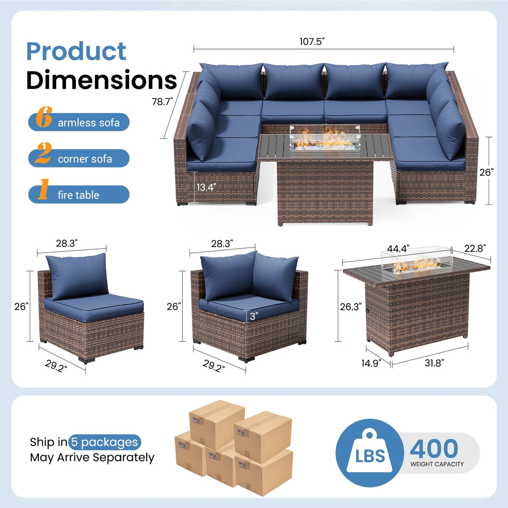 ELPOSUN Patio Furniture Set, Outdoor Patio Furniture Wicker Furniture Couch Set, 5 Pieces Outdoor Sectional Sofa, Patio Furniture Set, Outdoor Patio Set for Balcony Furniture (Grey)