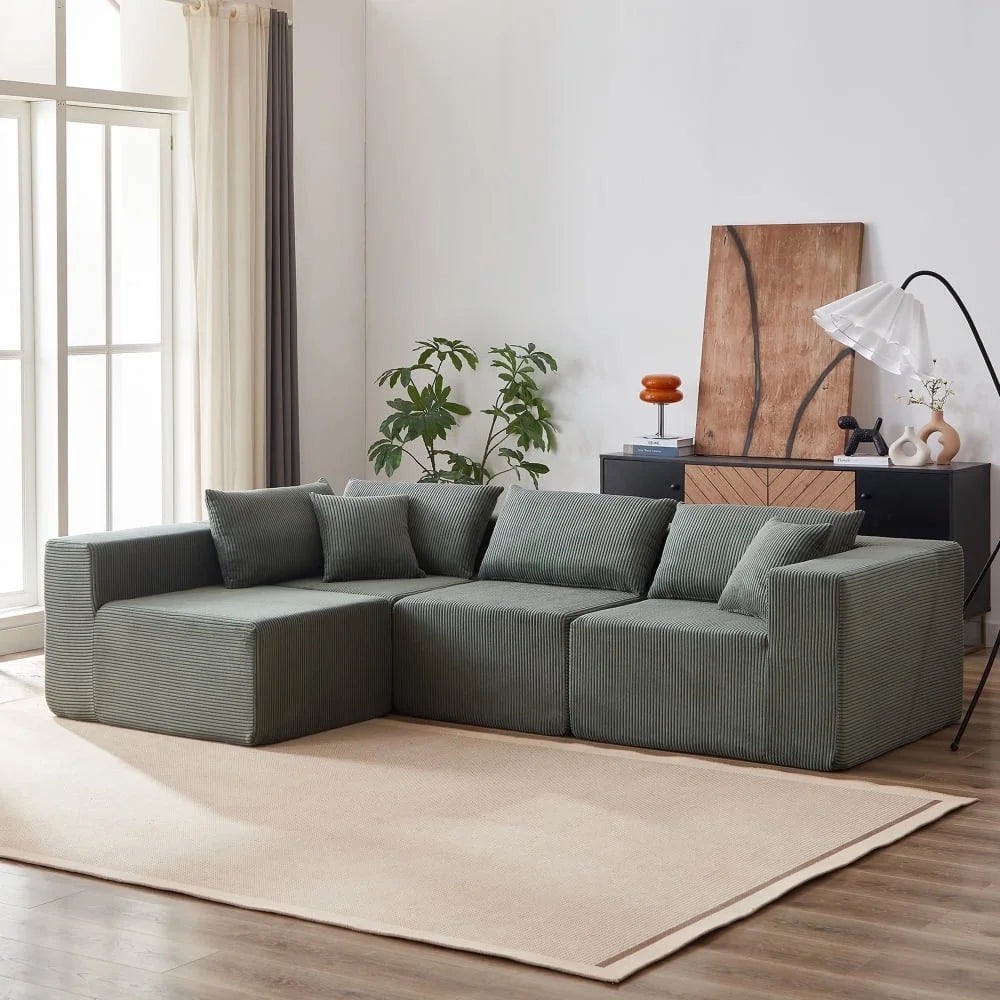 104-Inch Corduroy Modular L Shaped Sectional Sofa,Luxury Floor Couch Set,Upholstered Indoor Furniture,Foam-Filled Compressed Sofa for Living Room,Bedroom,4 PC Free Combination  ?