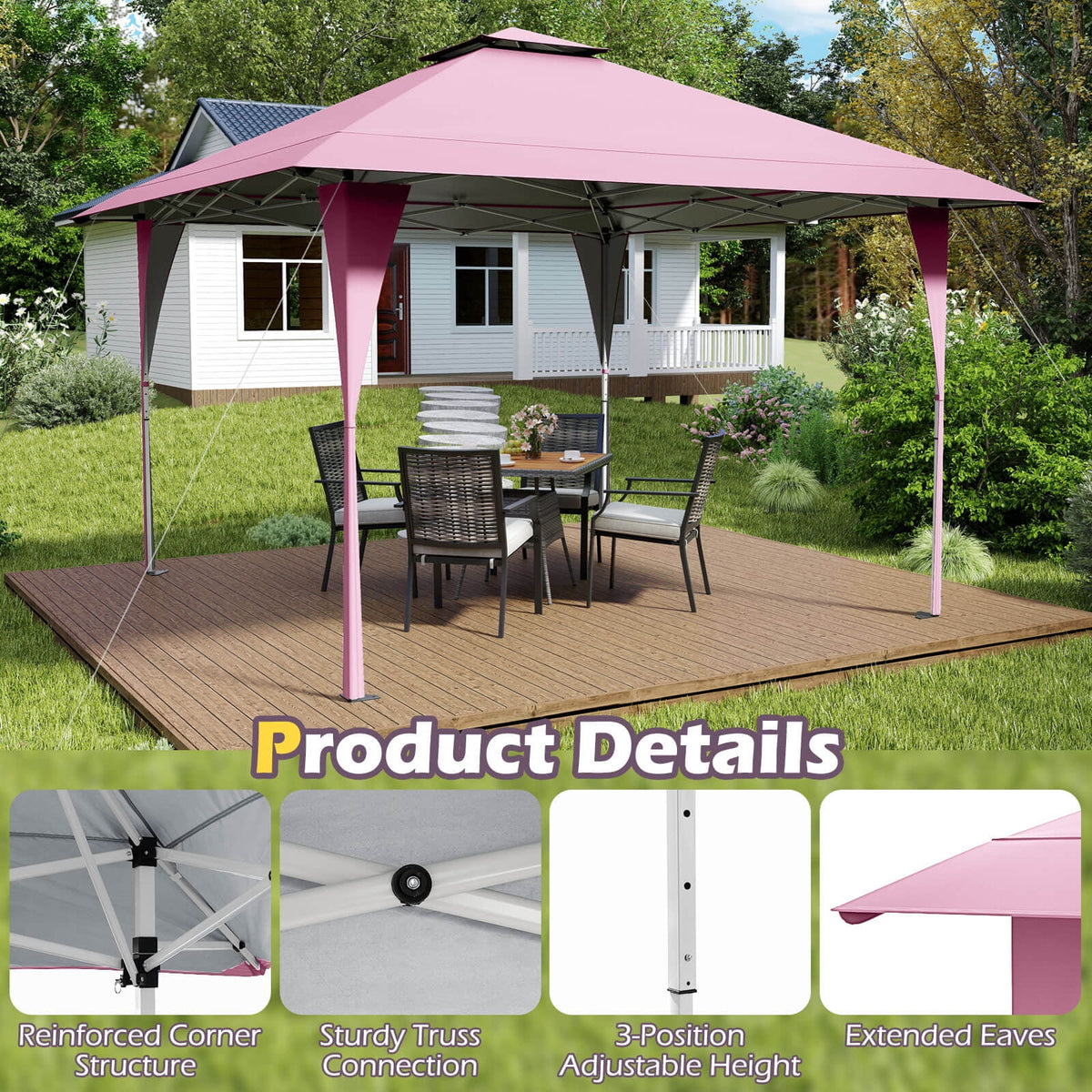 Costway 13 X 13 FT Pop up Gazebo Outdoor Canopy Tent with Portable Carrying Bag 8 Stakes Gray