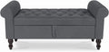 Storage Bench with Upholstered Rolled Arm Ottoman Bench Couch w/ Solid Wood Legs for Bedroom End of Bed,and Living room,Gray