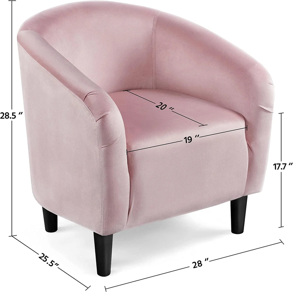 Club Chair, Velvet Accent Chair Upholstered Barrel Chair Sitting Chair with Armrest and Low Back for Living Room Bedroom, Pink