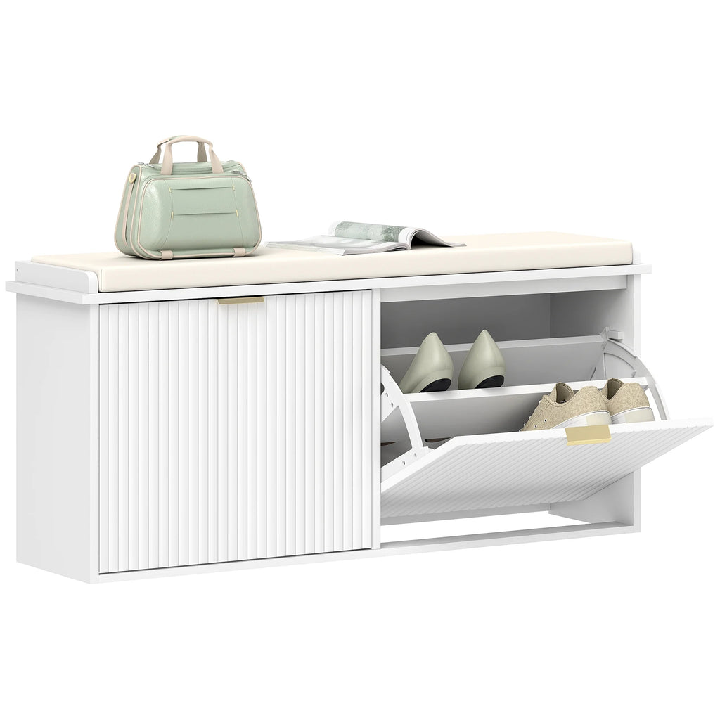 HOMCOM Shoe Bench with Padded Seat Cushion and Flip-Drawer, Entryway Bench Holds up to 529lb, 40.9x10.2x18.7 Inches, Black