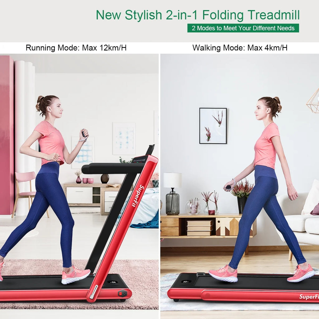 Gymax 2 in 1 Folding Treadmill 2.25HP Running Machine w/ Dual Display APP Control Black