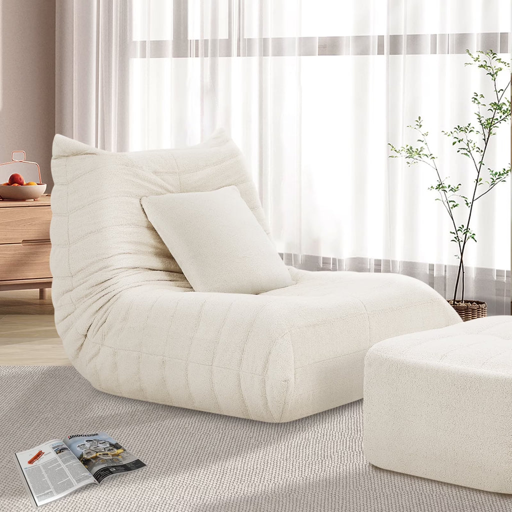 VFD Bean Bag Chairs for Adults, Beanbag Chair with Ottoman Lounge Sofa Memory Foam Comfy Reading Chair for Bedroom & Living Room, Lazy Floor Sofa Couch