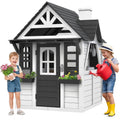 COCLUB Outdoor Playhouse for Kids Ages 4-8, Wooden Play House with Doorbell, Phone, Kitchen Toys, Outdoor Kids Play Equipment, Casa Para Niñas (45”L x 65”H), White & Black