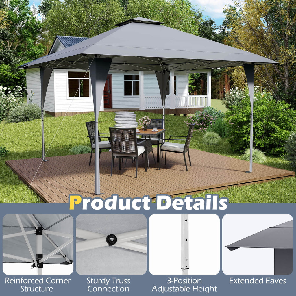 Costway 13 X 13 FT Pop up Gazebo Outdoor Canopy Tent with Portable Carrying Bag 8 Stakes Gray
