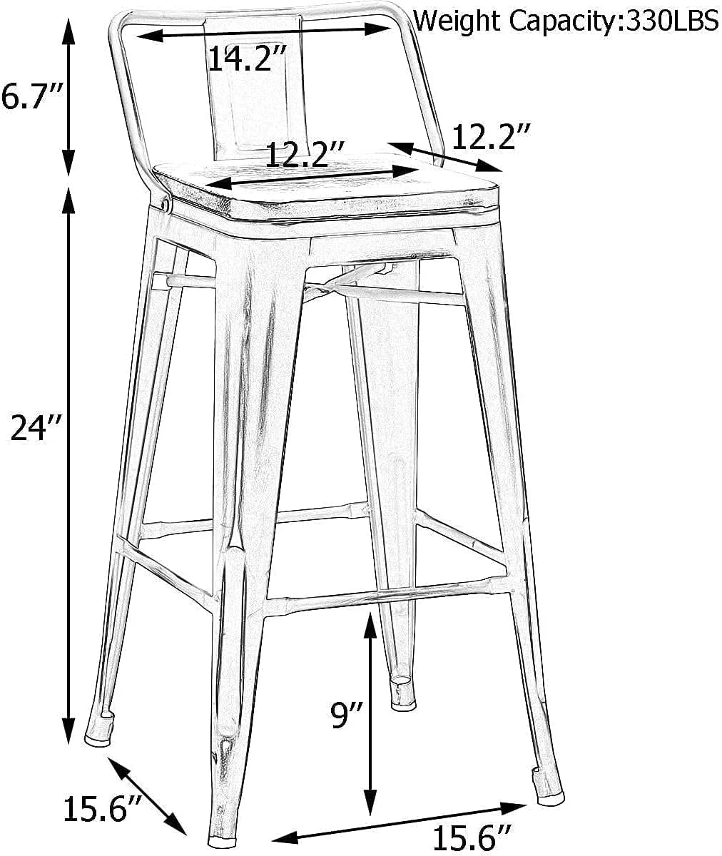 Andeworld Bar Stools Set of 4 Counter Height Stools Industrial Metal Barstools with Wooden Seats( 24 Inch, Distressed White )