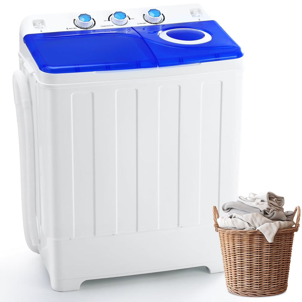 Artbros 28lbs Portable Twin Tub Washing Machine with Drain Pump, Compact Laundry Washer for Apartments, Dorms, Blue