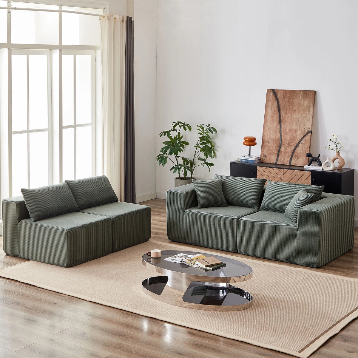 104-Inch Corduroy Modular L Shaped Sectional Sofa,Luxury Floor Couch Set,Upholstered Indoor Furniture,Foam-Filled Compressed Sofa for Living Room,Bedroom,4 PC Free Combination  ?
