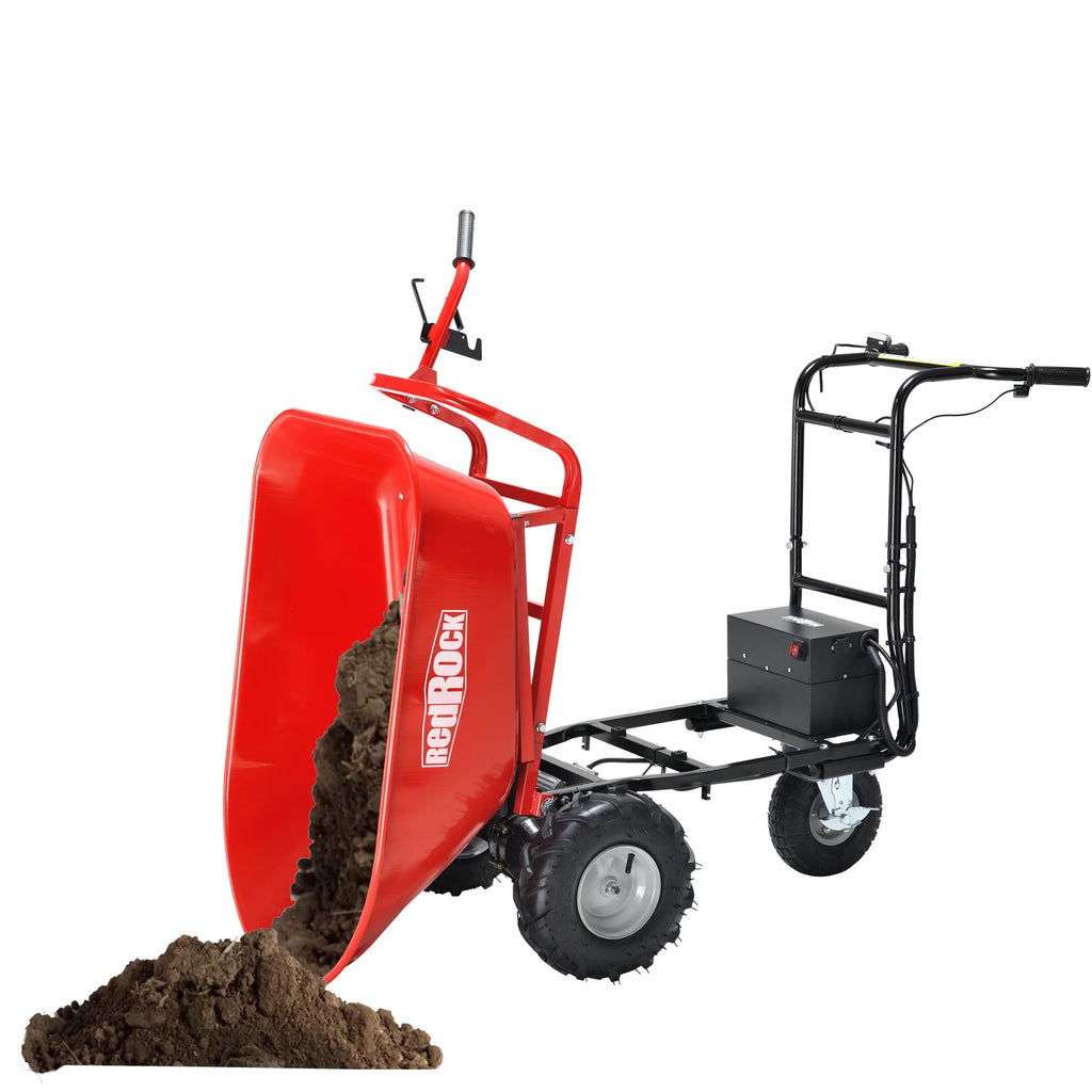 RedRock Wheelbarrow Utility Cart Electric Powered Cart 48V28Ah 500W Capacity 500lbs (230kg) Material Debris Hauler 1000lbs Towing