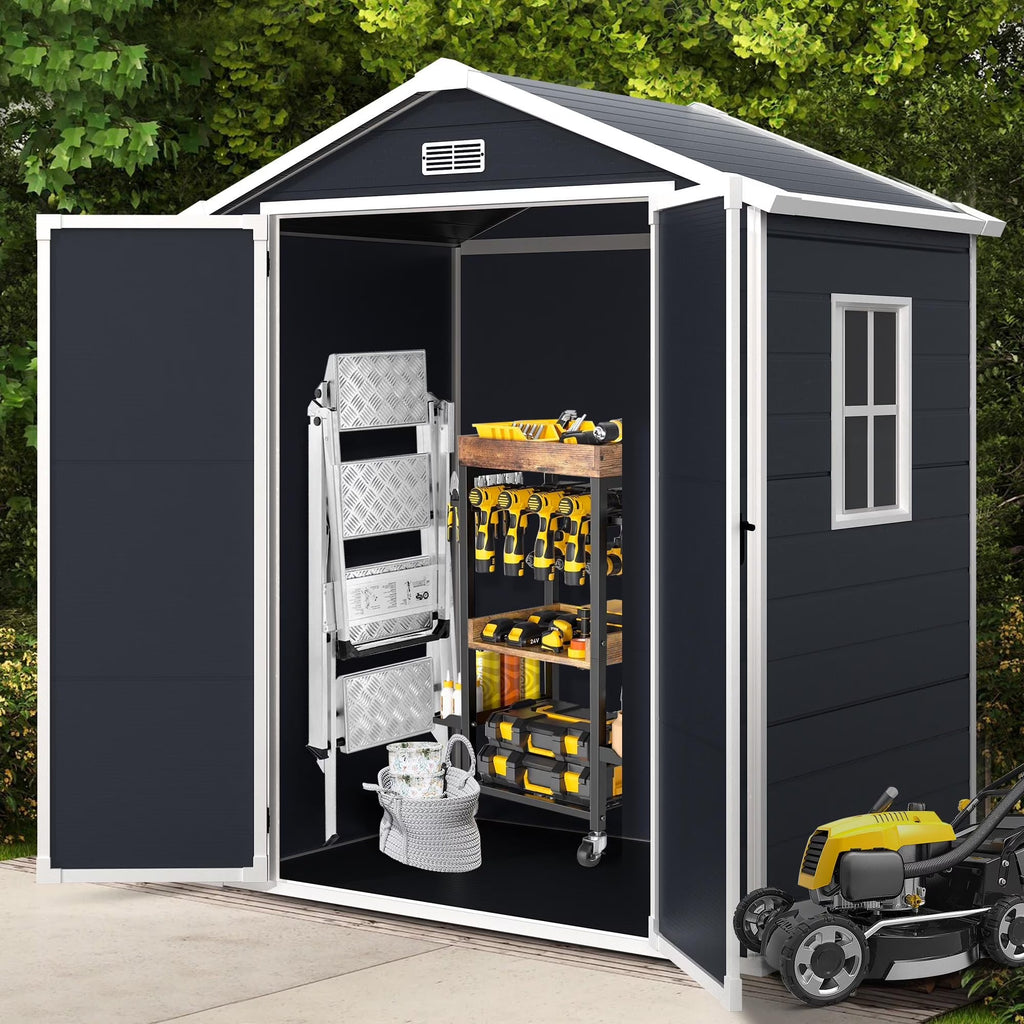 Syngar Outdoor Storage Shed with Lockable Doors, Dark Gray