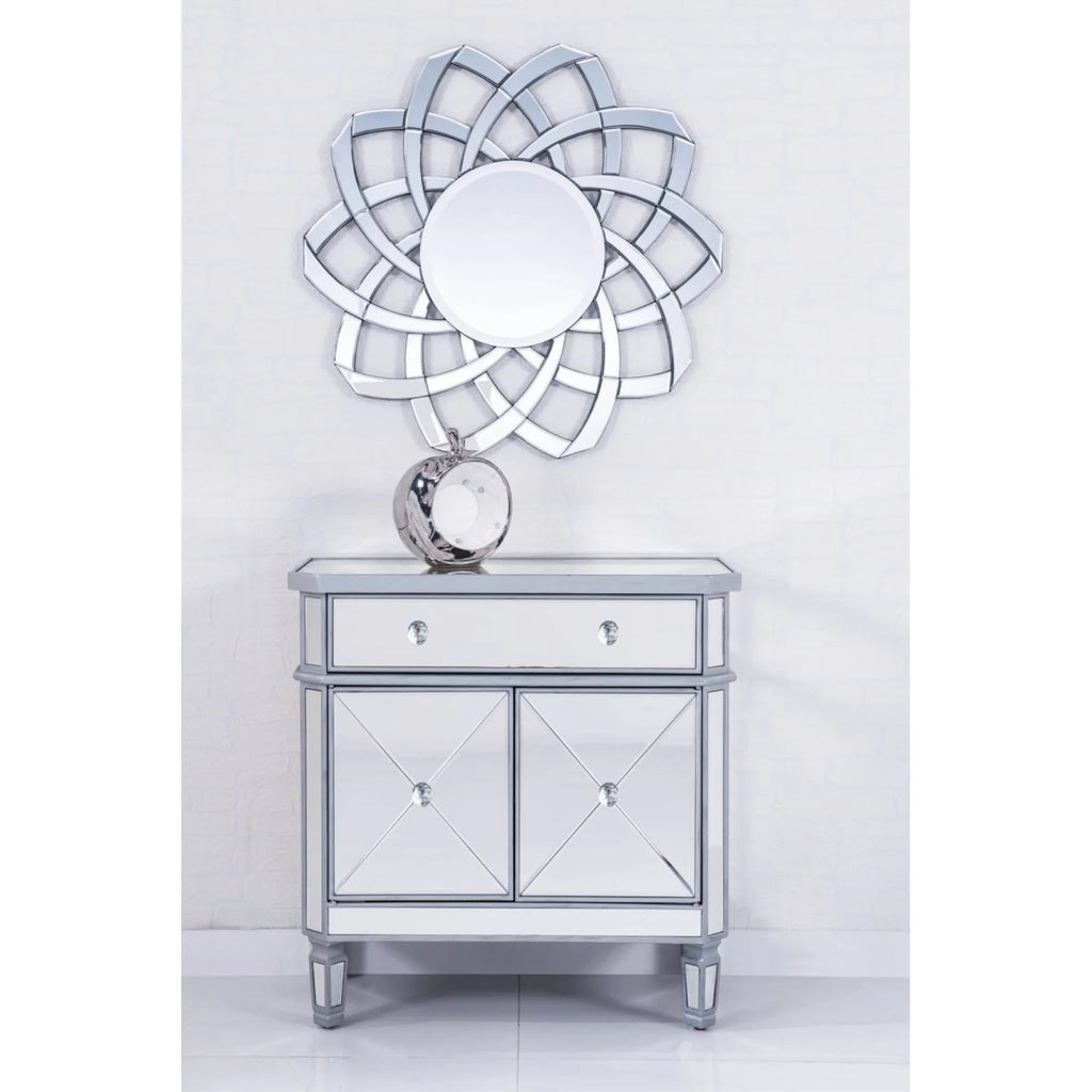 Elegant Lighting Side Cabinet Contemporary Silver Clear Brushed Steel Mirror Solid Wood Mirrors