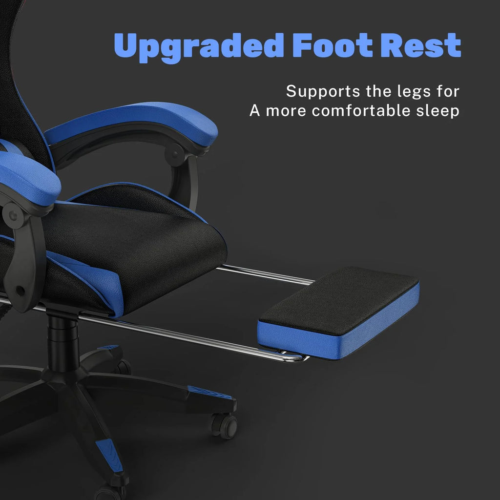Bigzzia Gaming Chair Office Chair, Ergonomic Game Chair with Height Adjustable Headrest and Lumbar Support for Adults Teens, Black & White