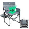 TIMBER RIDGE Portable Director Chair, Heavy Duty Camping Folding Chair with Compact Size with Side Pocket and Side Table, Support 400 lbs, Grey