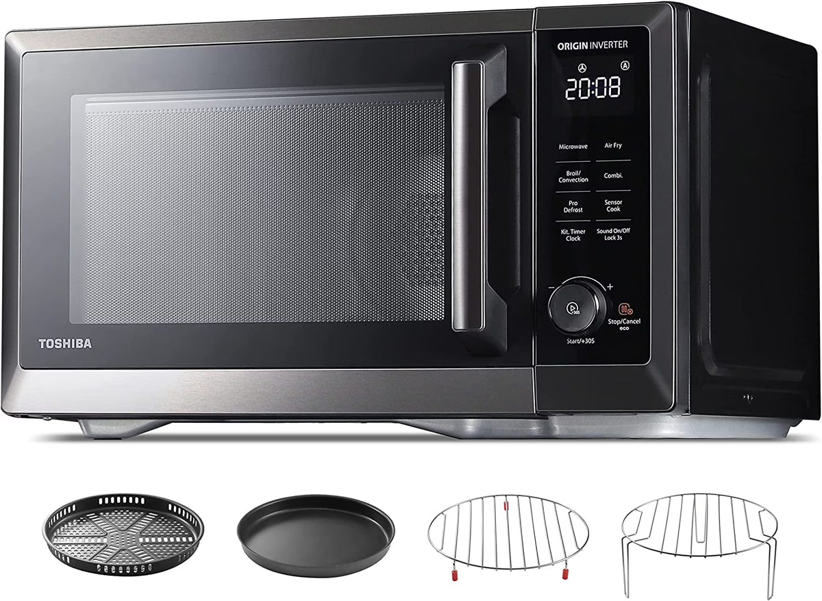TOSHIBA 7-in-1 Countertop Microwave Oven Air Fryer Combo, Inverter, Convection, Broil, Speedy Combi, Even Defrost, Humidity Sensor, Mute Function, 27 Auto Menu&47 Recipes, 1.0 cu.ft/30QT, 1000W