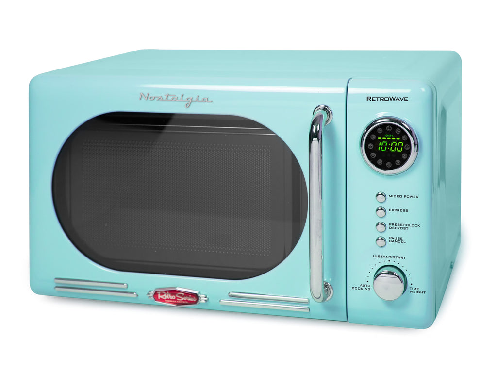 Nostalgia Retro Compact Countertop Microwave Oven - 0.7 Cu. Ft. - 700-Watts with LED Digital Display - Child Lock - Easy Clean Interior - Orange