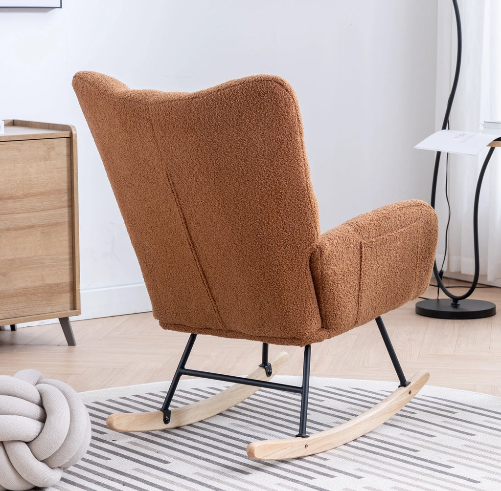 Rocking Chair Nursery,Teddy Upholstered Glider Rocker with High Backrest,Modern Rocking Accent Chairs Glider Recliner for Living Room, Nursery, Bedroom,White