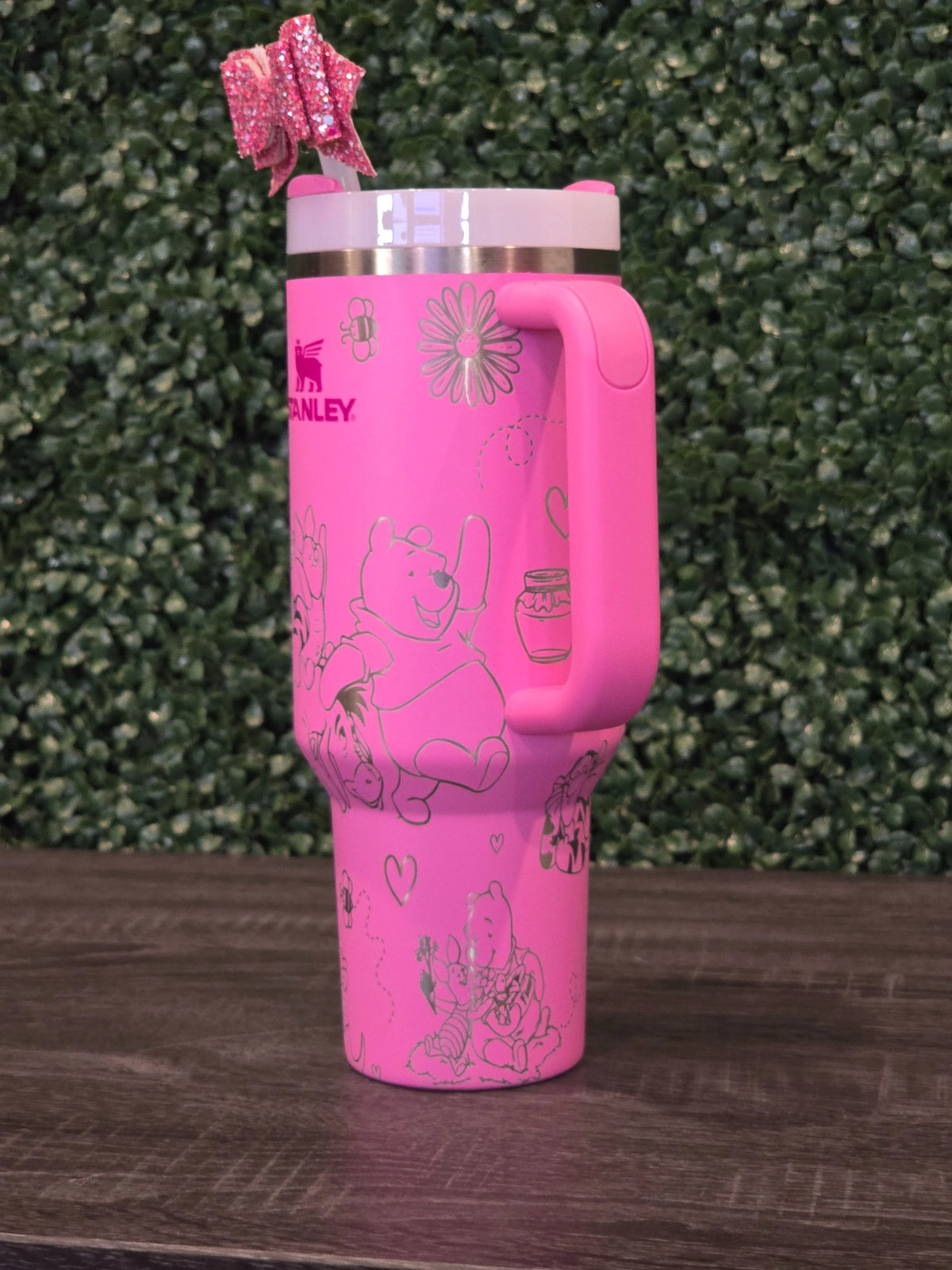 Winnie the Pooh Stanley Cup 40oz | Pink Tumbler | Peony | Custom Laser Engraved Quencher