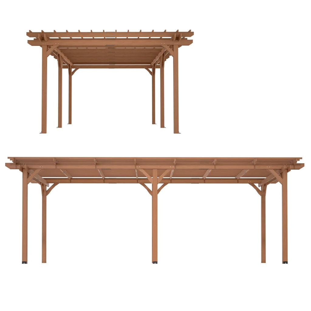 12 x 10 FT Outdoor Pergola, Wooden Pergola Gazebo with Climbing Plant Support and Waterproof, for Patio Porch Garden Backyard, Brown