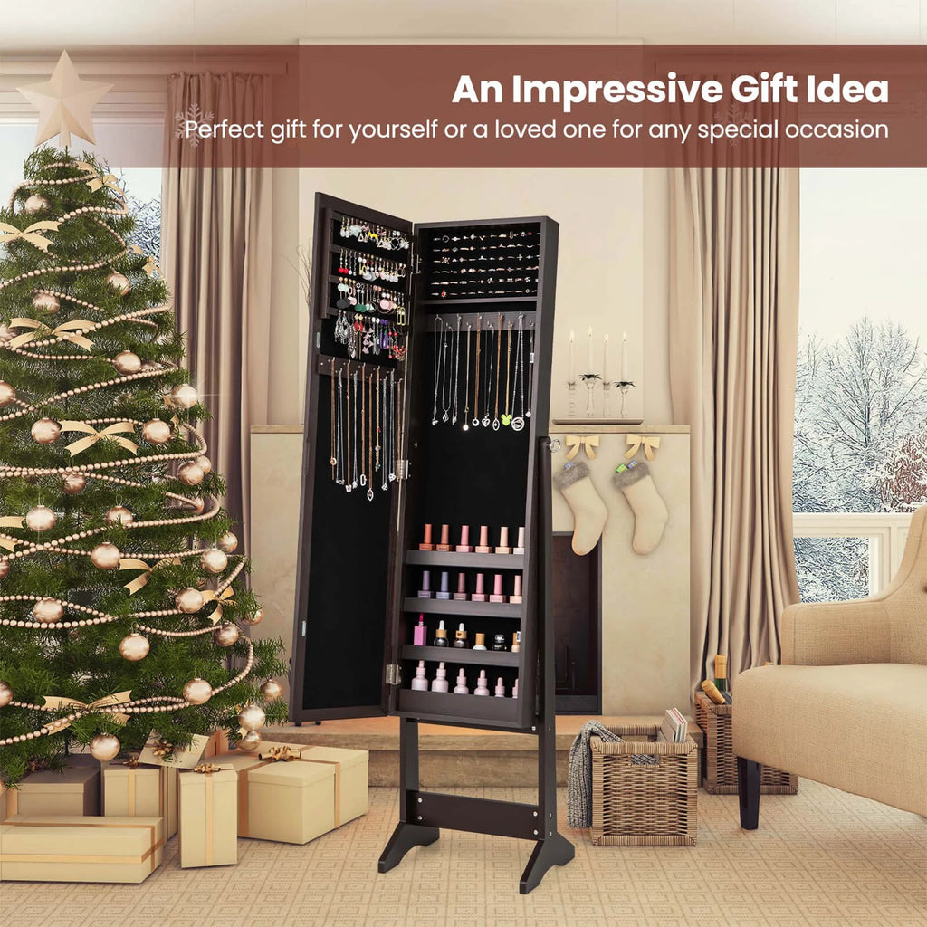 Costway Jewelry Mirrored Cabinet Armoire Organizer Storage Box w/ Stand Christmas Gift