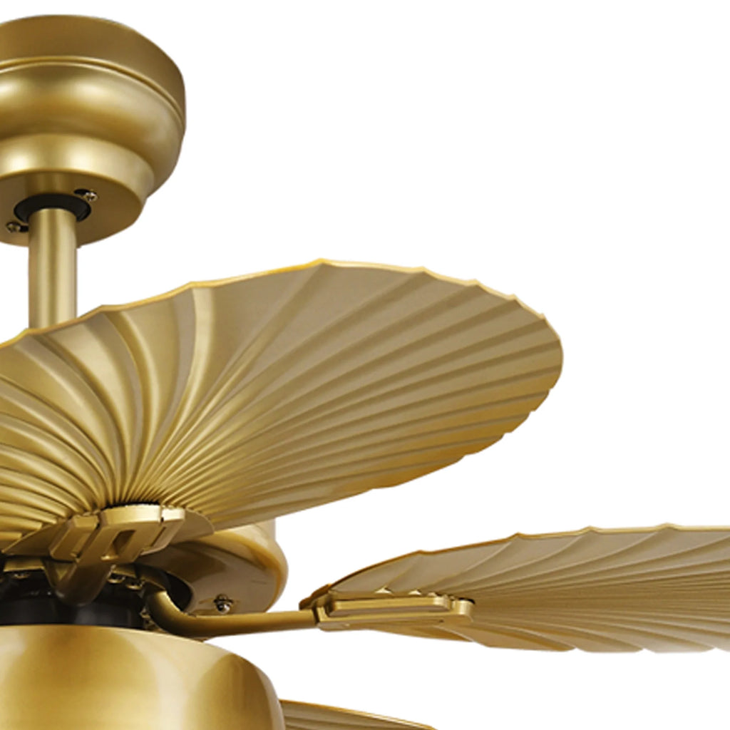 ModFusion 52" Gold Tropical Ceiling Fan with LED Light & Remote �C Palm Leaf Blades, Quiet Reversible DC Motor Indoor/Outdoor