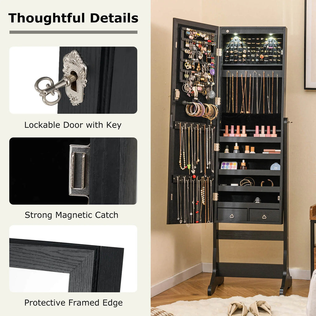 Costway Contemporary MDF Jewelry Cabinet with LED Lights in Brown