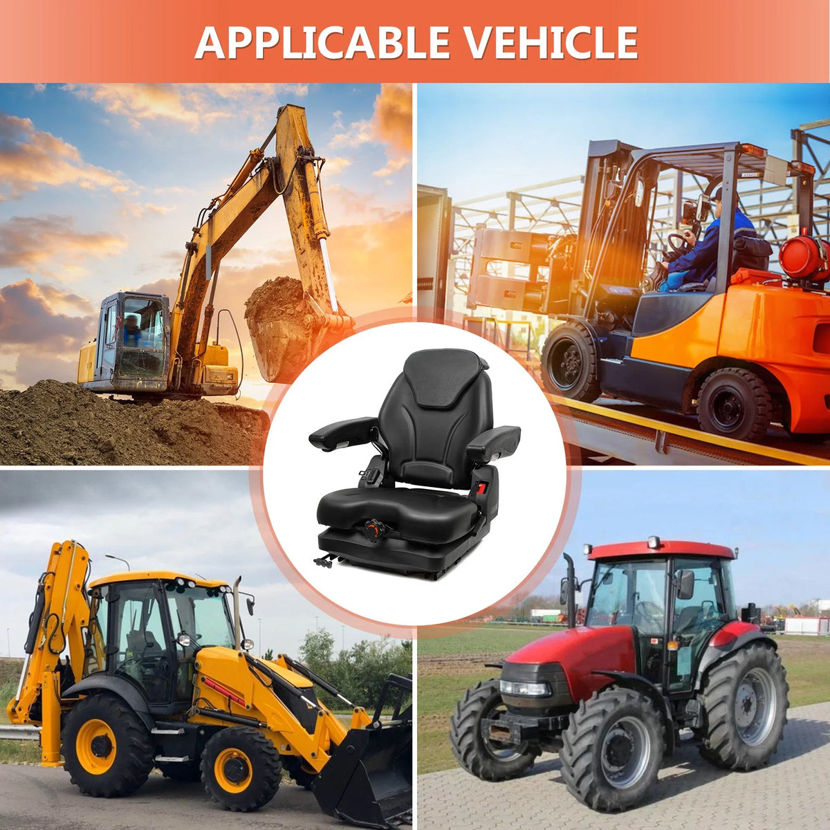 TICSEA Highback Bad Boy Tractor Mower Seat, Adjustable Backrest Headrest and Slide Rails Forklift seat, Adjustable Armrests Shock Absorber Heavy Duty for Excavator Harvester