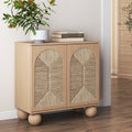 Nathan James Leah Boho Entryway Storage Cabinet or Sideboard Cabinet for Kitchen or Living Room with Ball-Style Feet, Natural Seagrass Door Fronts and Solid Wood Legs, Raw Oak