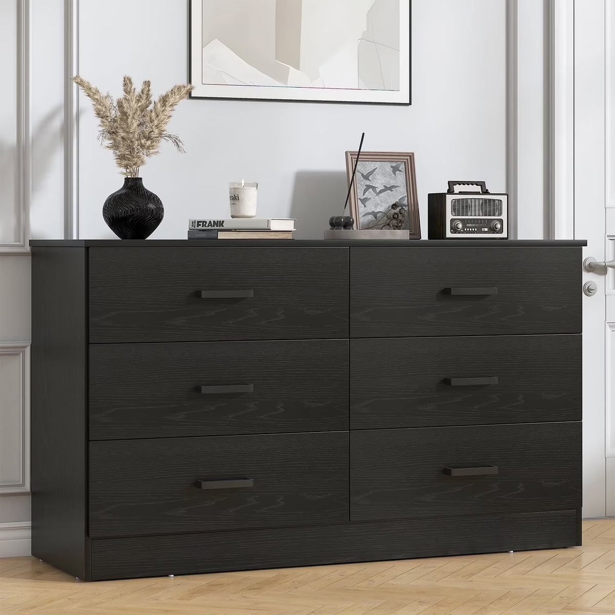 Winkalon 6 Drawer White Double Dresser, Wood Storage Cabinet with Easy Pull Out Handles for Living Room,Chest of Drawers for Bedroom