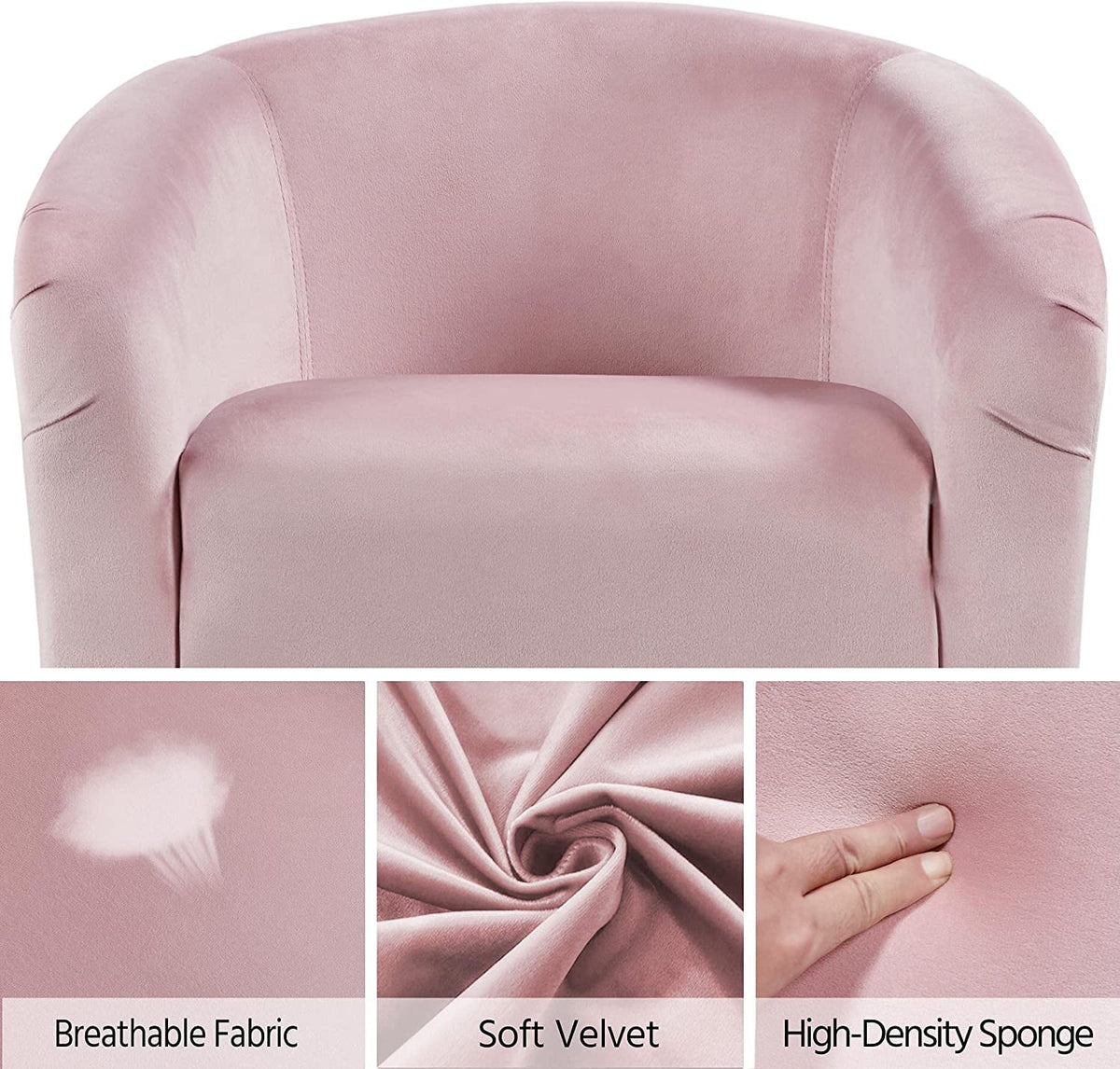 Club Chair, Velvet Accent Chair Upholstered Barrel Chair Sitting Chair with Armrest and Low Back for Living Room Bedroom, Pink