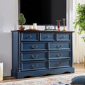 ZBOM 9 Drawer Dresser, 54 Inch Wide Farmhouse Style Chest of Drawers with Charging Station, Distressed Finish Design, Modern Storage Dresser Organizer TV Stand for Bedroom, Living Room